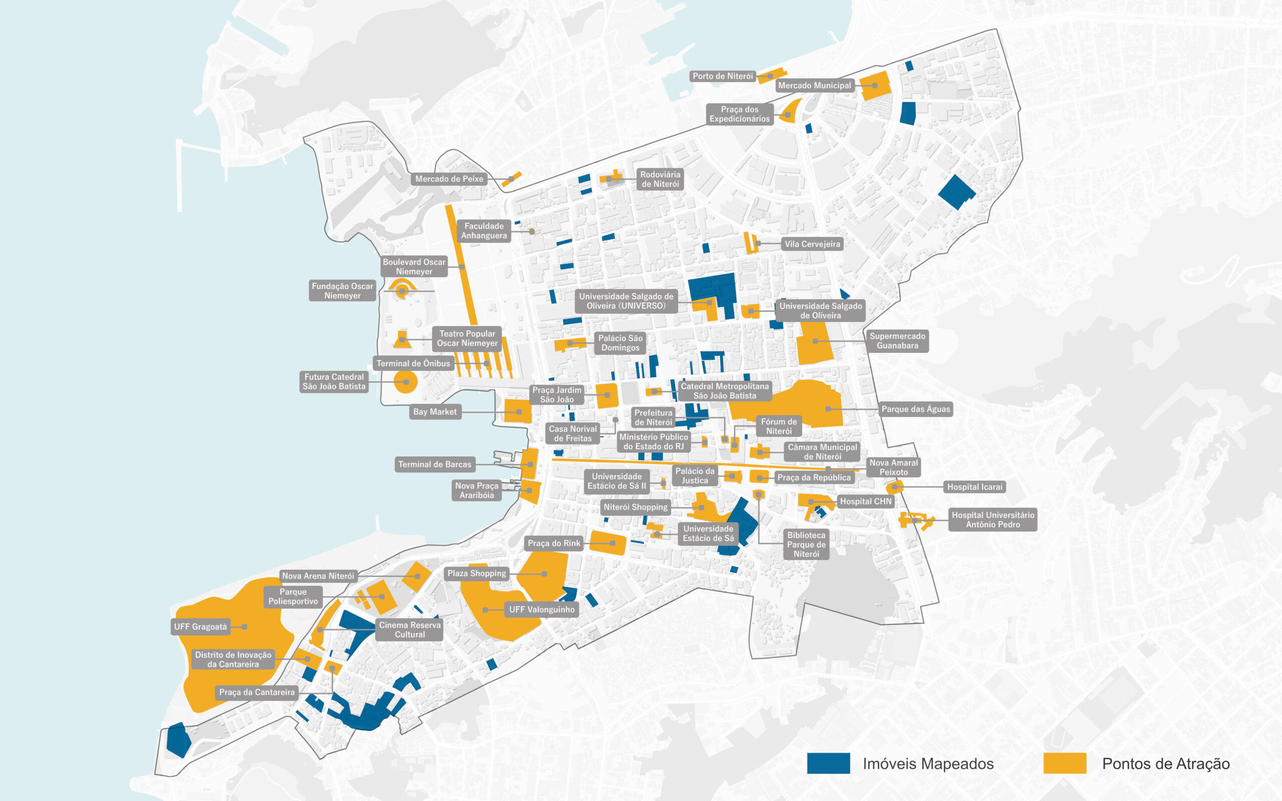Mapa de Inventário de Imóveis e Pontos de Atração no Centro de Niterói